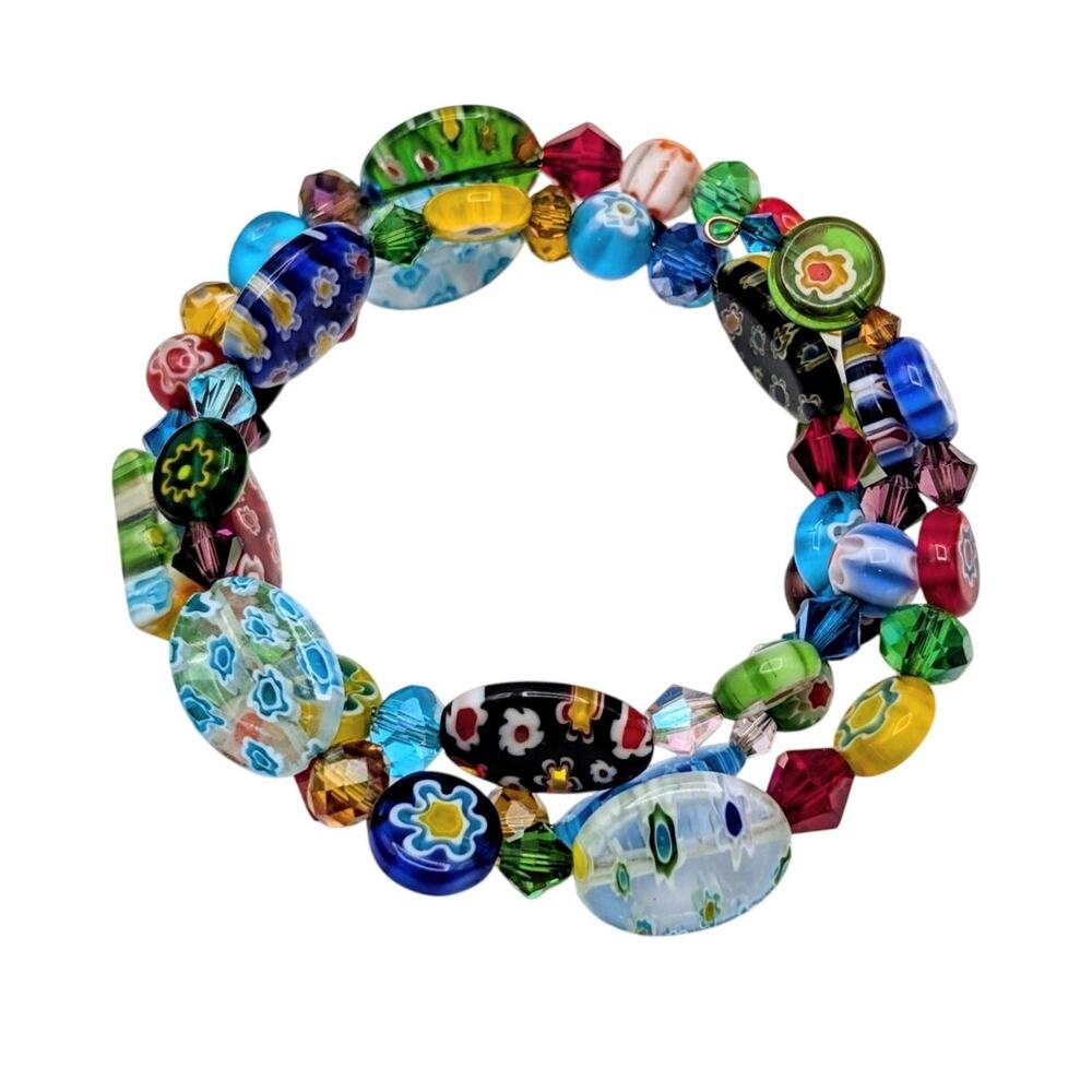 Millefiori Glass Bead Wire Wrap Bracelet